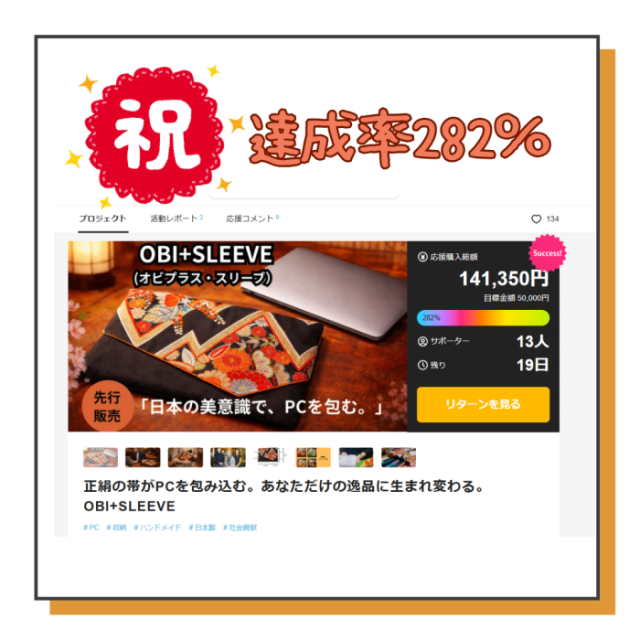 Makuake目標達成率282％になりました！